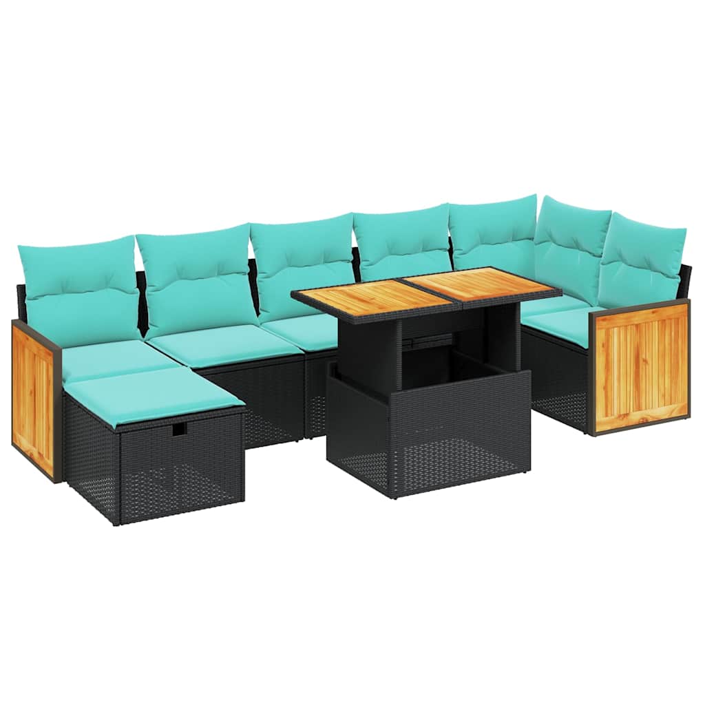 8 Piece Patio Sofa Set with Cushions Black Poly Rattan