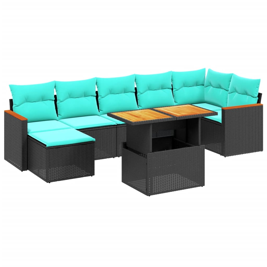 8 Piece Patio Sofa Set with Cushions Black Poly Rattan