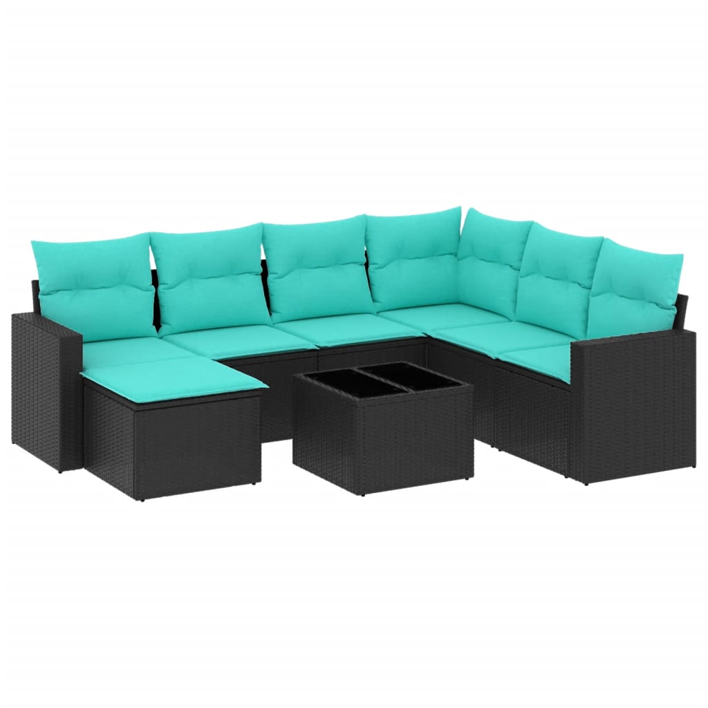 8 Piece Patio Sofa Set with Cushions Black Poly Rattan