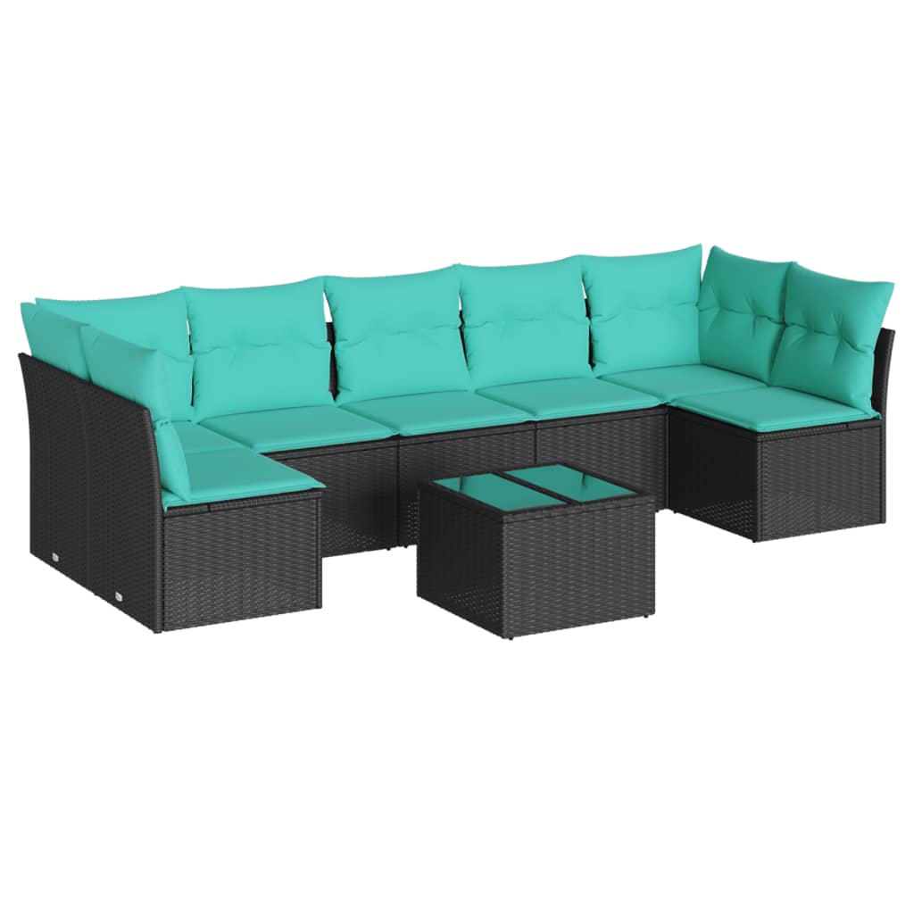 8 Piece Patio Sofa Set with Cushions Black Poly Rattan