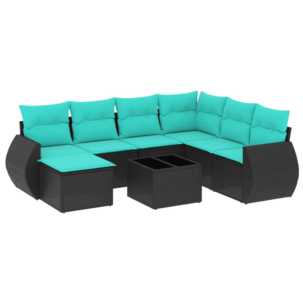 8 Piece Patio Sofa Set with Cushions Black Poly Rattan