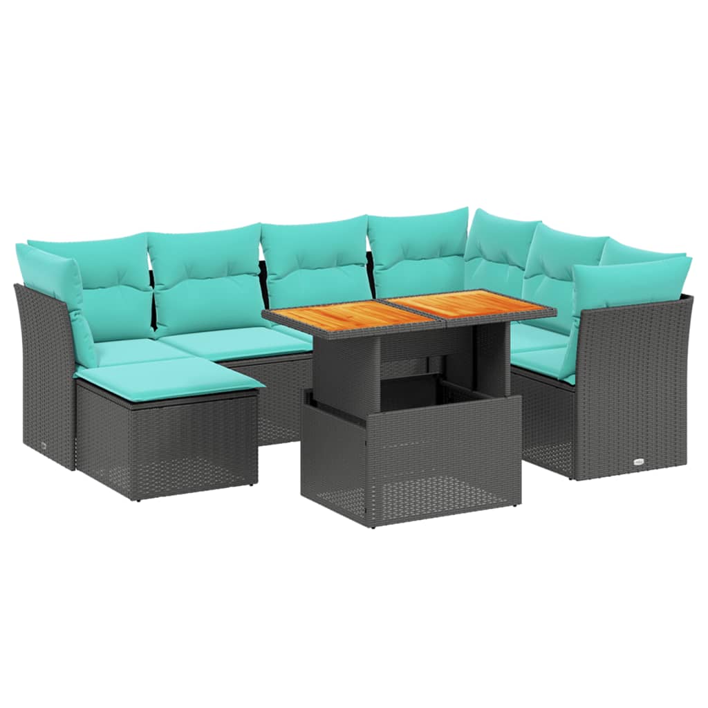 8 Piece Patio Sofa Set with Cushions Black Poly Rattan