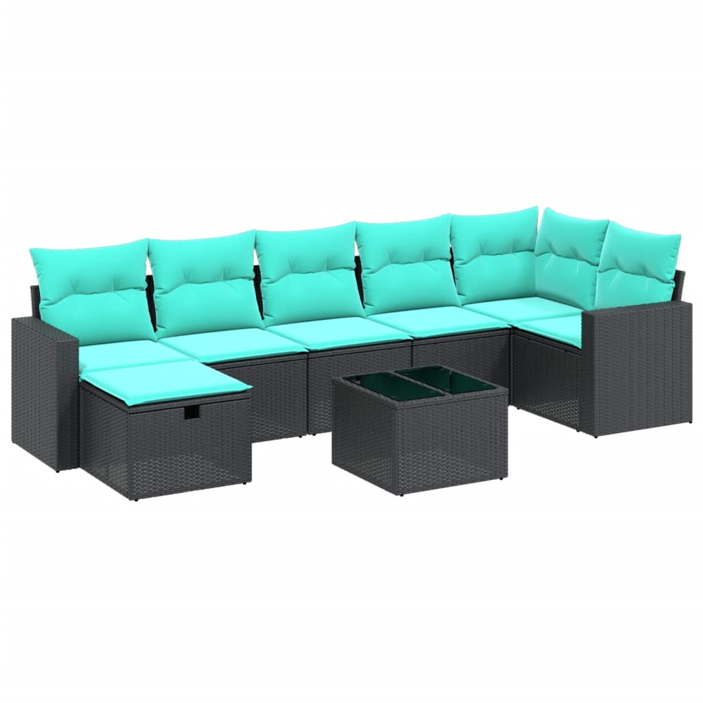 8 Piece Patio Sofa Set with Cushions Black Poly Rattan