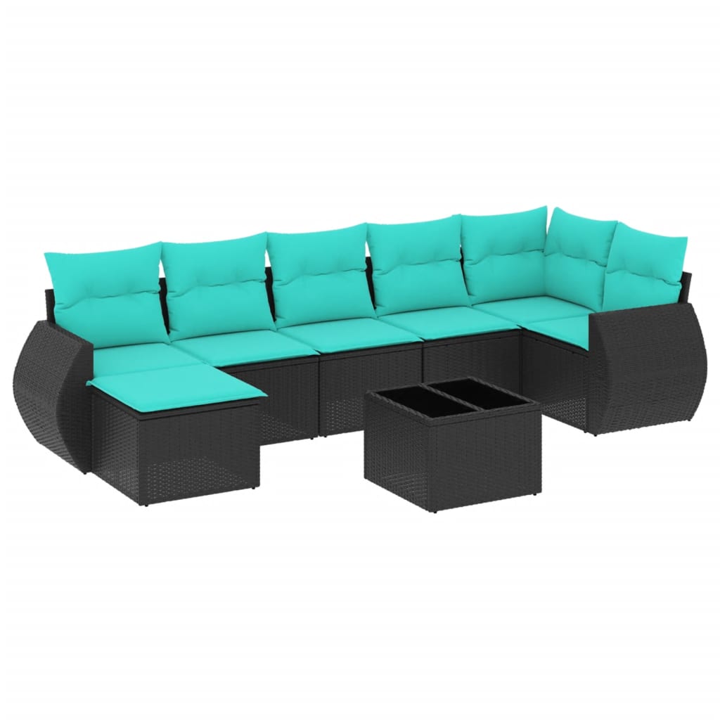 8 Piece Patio Sofa Set with Cushions Black Poly Rattan