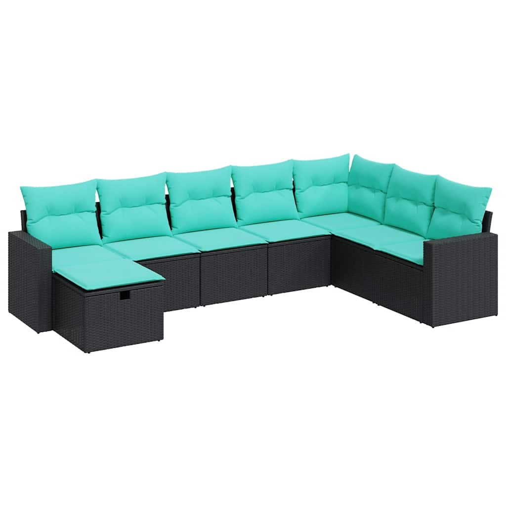 8 Piece Patio Sofa Set with Cushions Black Poly Rattan