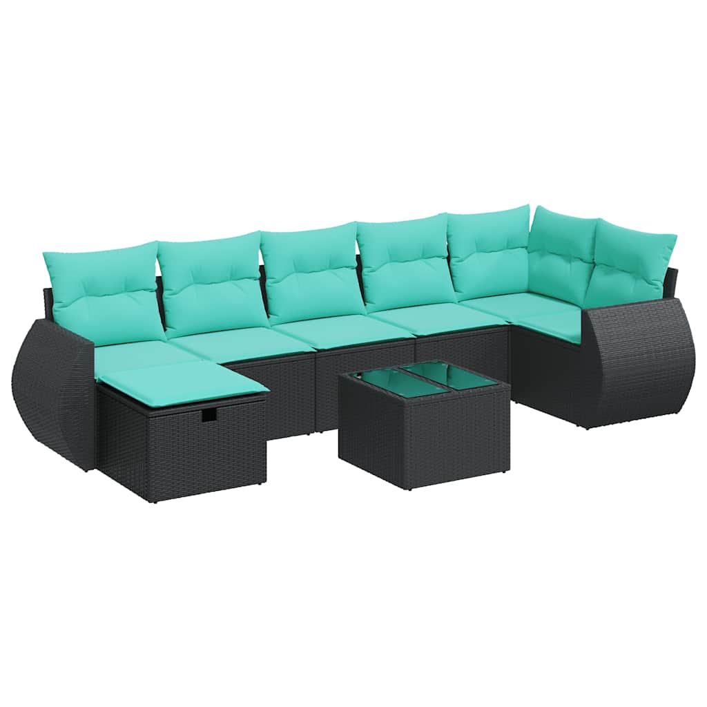 8 Piece Patio Sofa Set with Cushions Black Poly Rattan