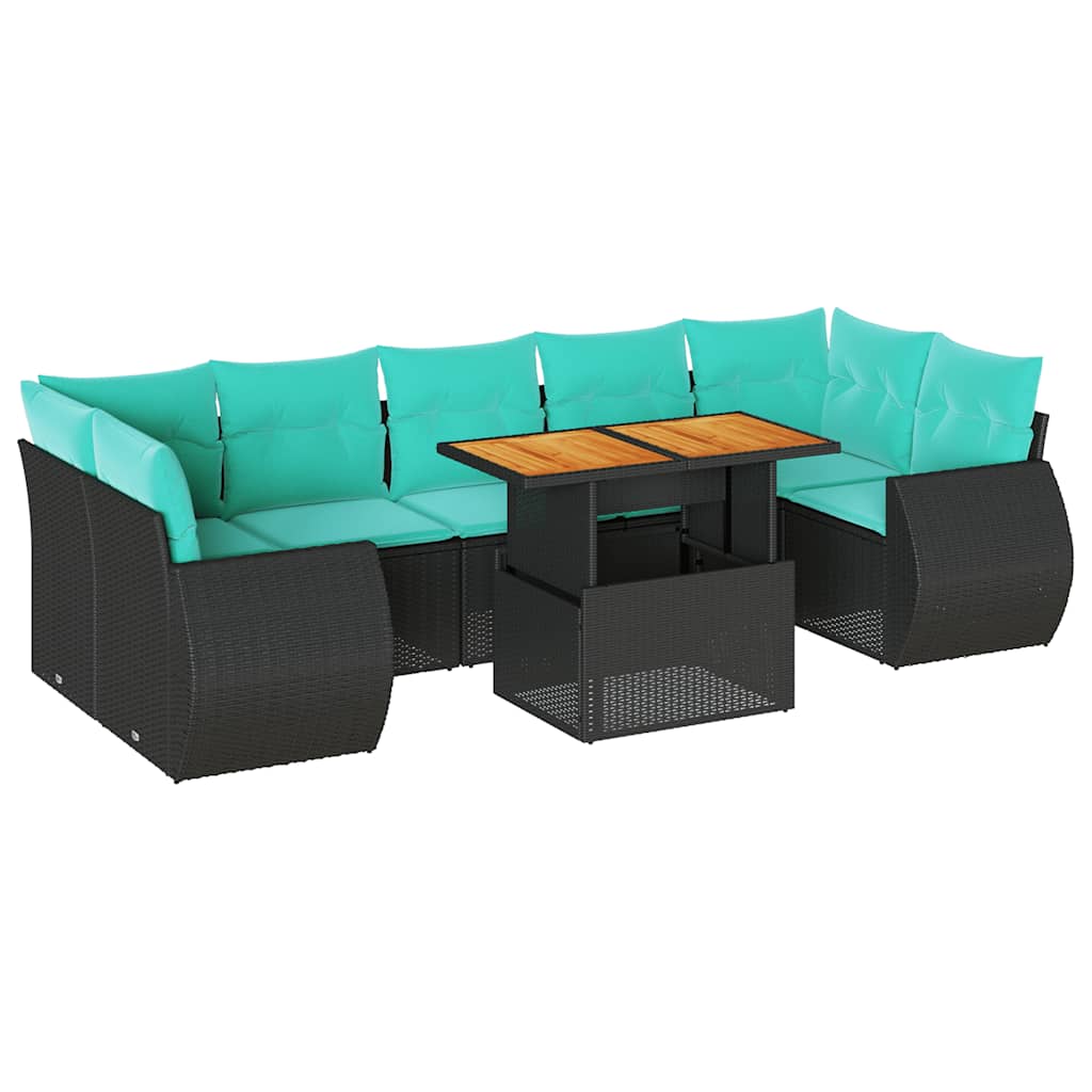 8 Piece Patio Sofa Set with Cushions Black Poly Rattan