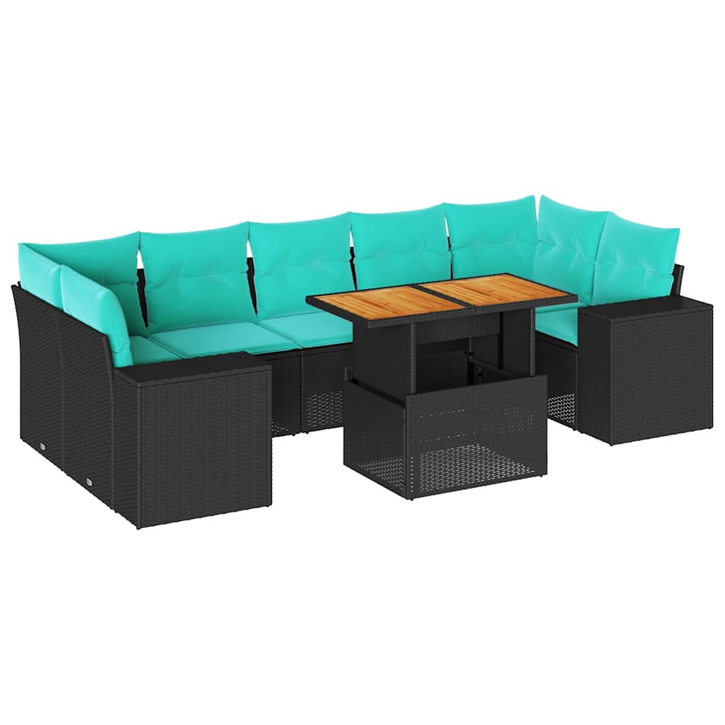 8 Piece Patio Sofa Set with Cushions Black Poly Rattan