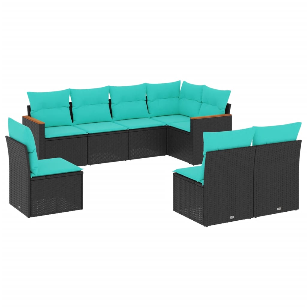 8 Piece Patio Sofa Set with Cushions Black Poly Rattan