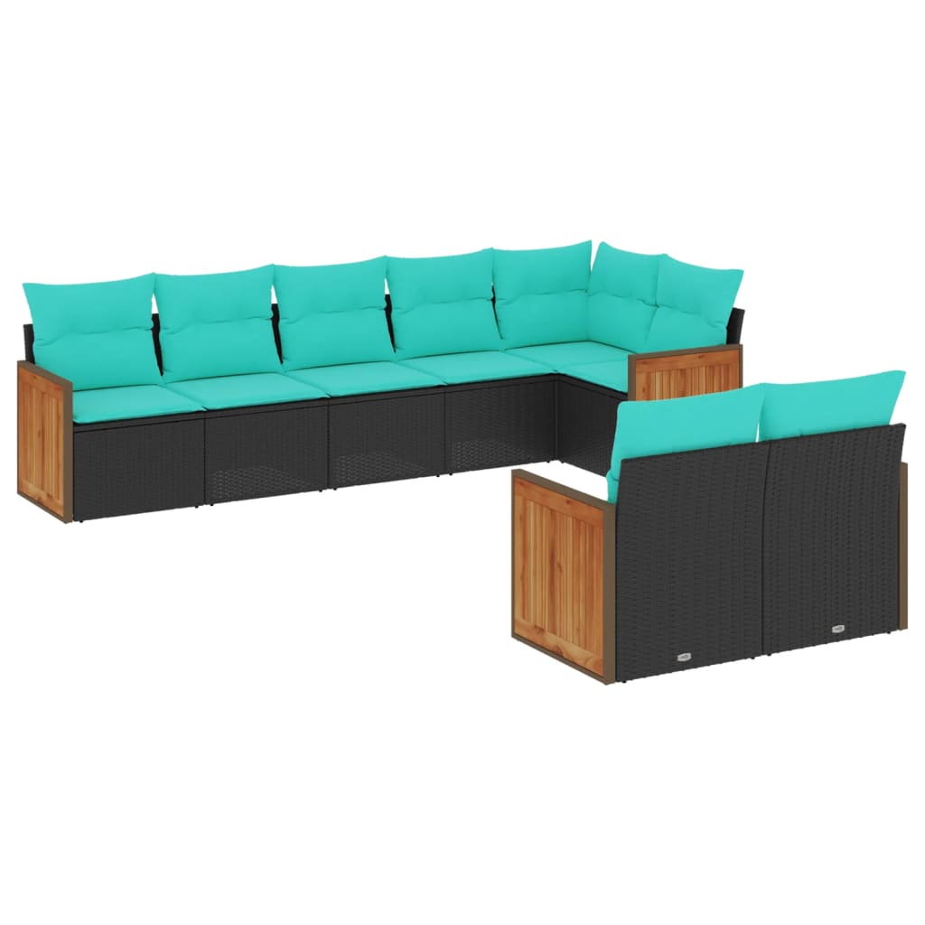 8 Piece Patio Sofa Set with Cushions Black Poly Rattan