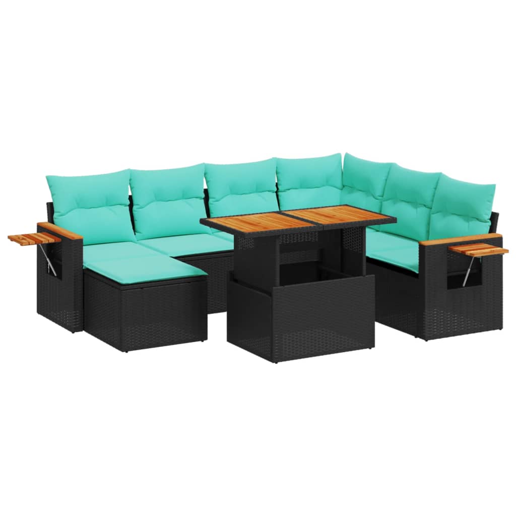 8 Piece Patio Sofa Set with Cushions Black Poly Rattan