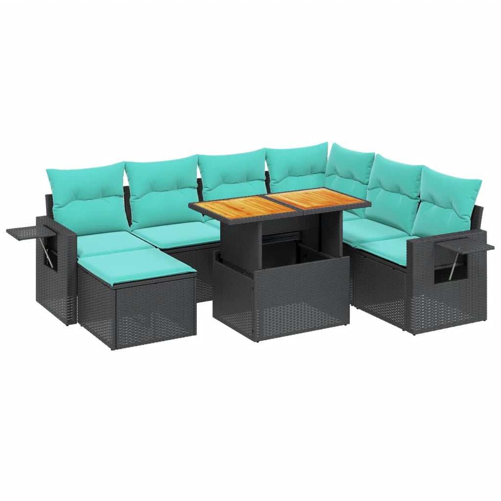 8 Piece Patio Sofa Set with Cushions Black Poly Rattan