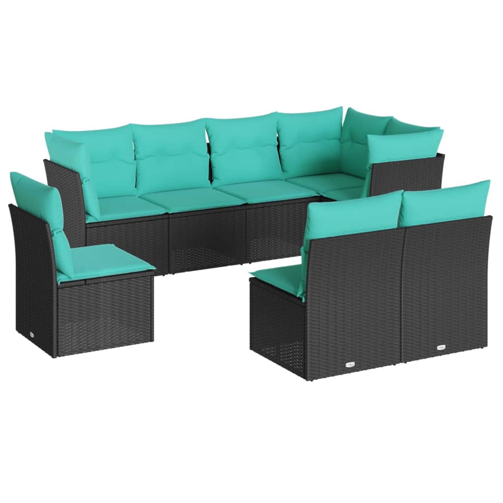8 Piece Patio Sofa Set with Cushions Black Poly Rattan