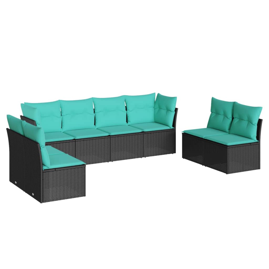 8 Piece Patio Sofa Set with Cushions Black Poly Rattan