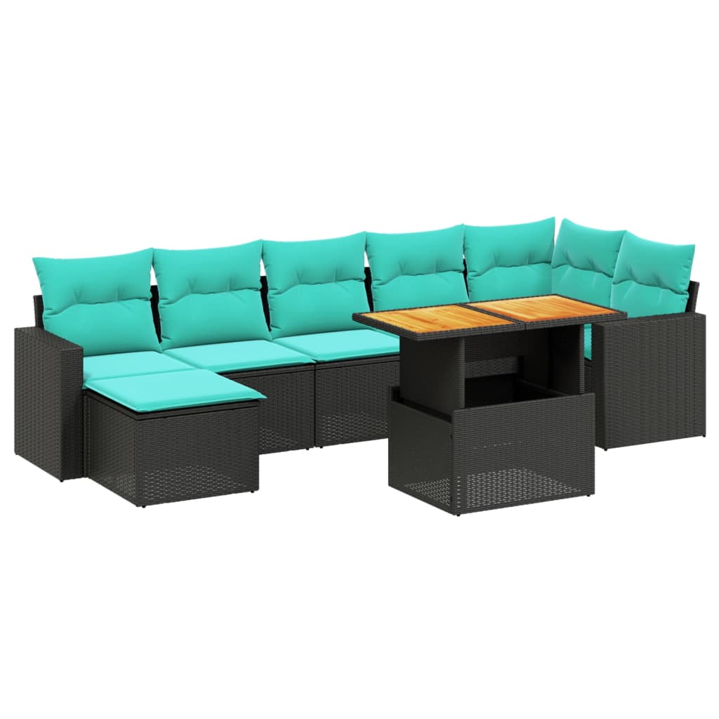8 Piece Patio Sofa Set with Cushions Black Poly Rattan