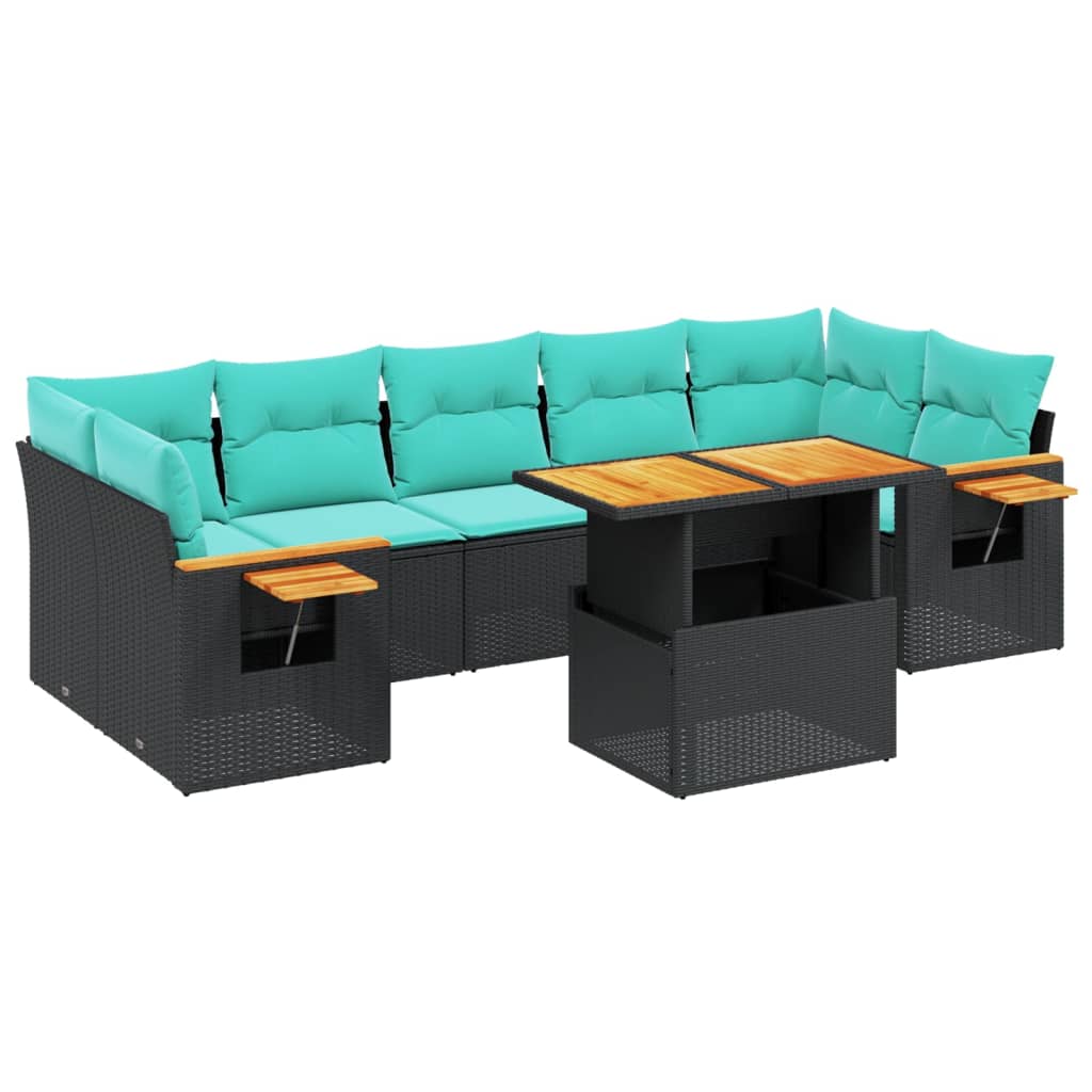 8 Piece Patio Sofa Set with Cushions Black Poly Rattan