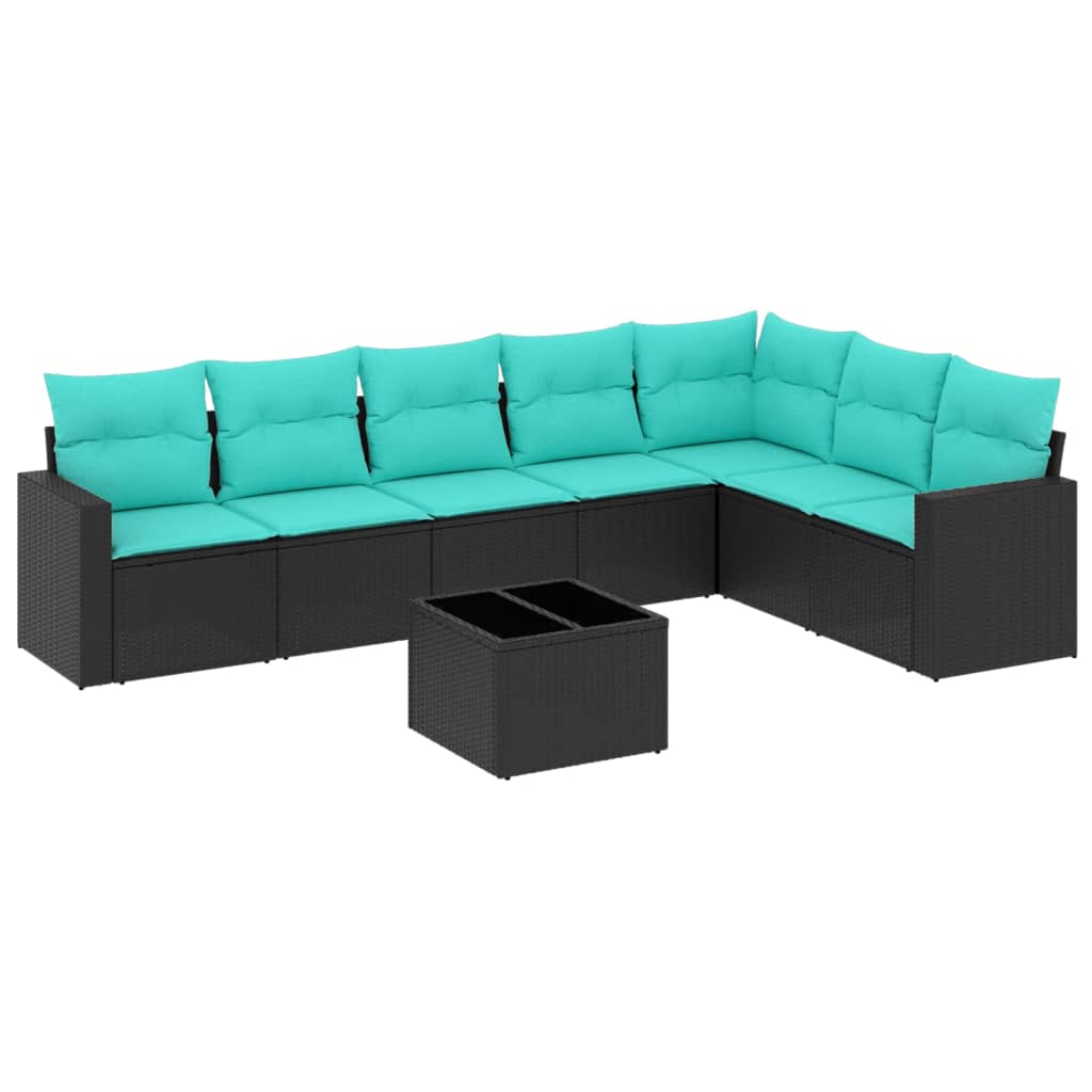 8 Piece Patio Sofa Set with Cushions Black Poly Rattan
