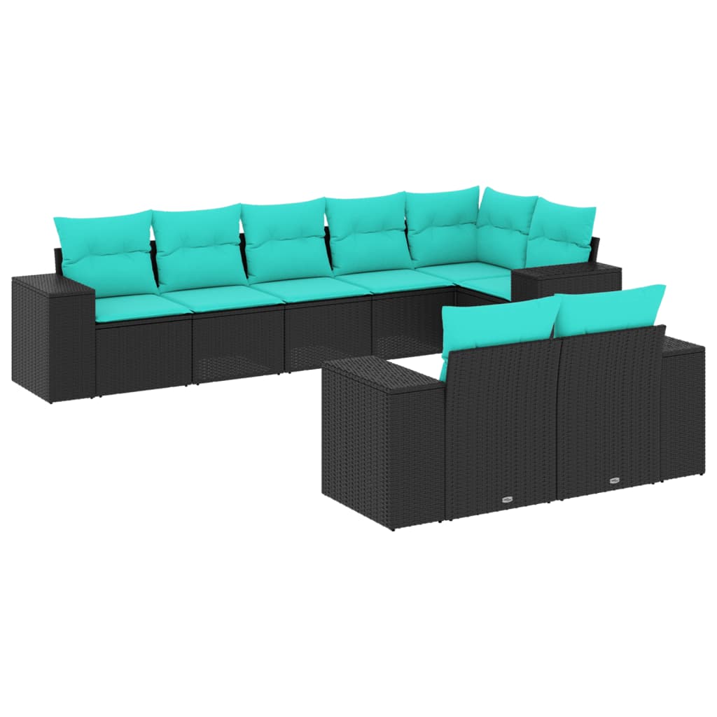 8 Piece Patio Sofa Set with Cushions Black Poly Rattan