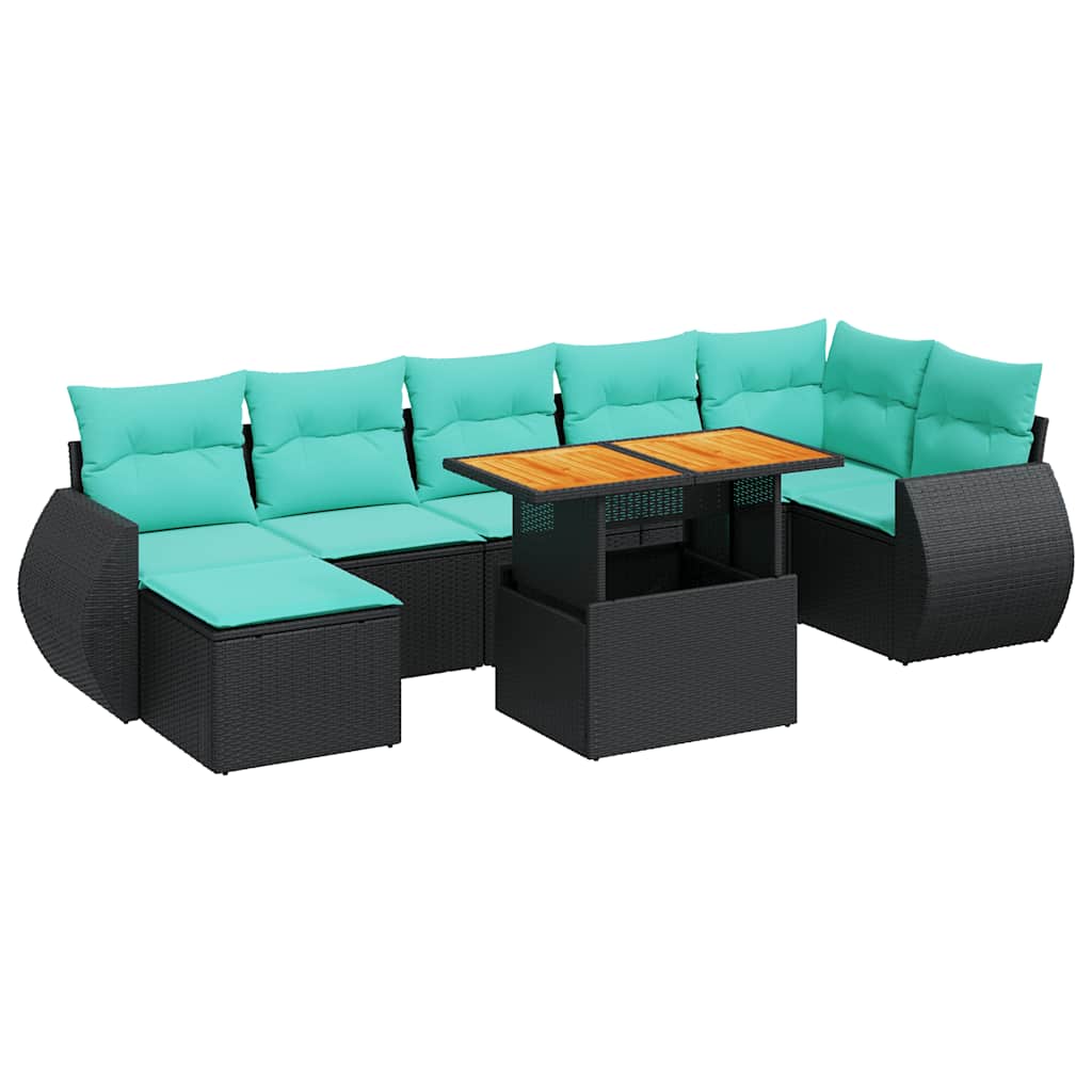 8 Piece Patio Sofa Set with Cushions Black Poly Rattan