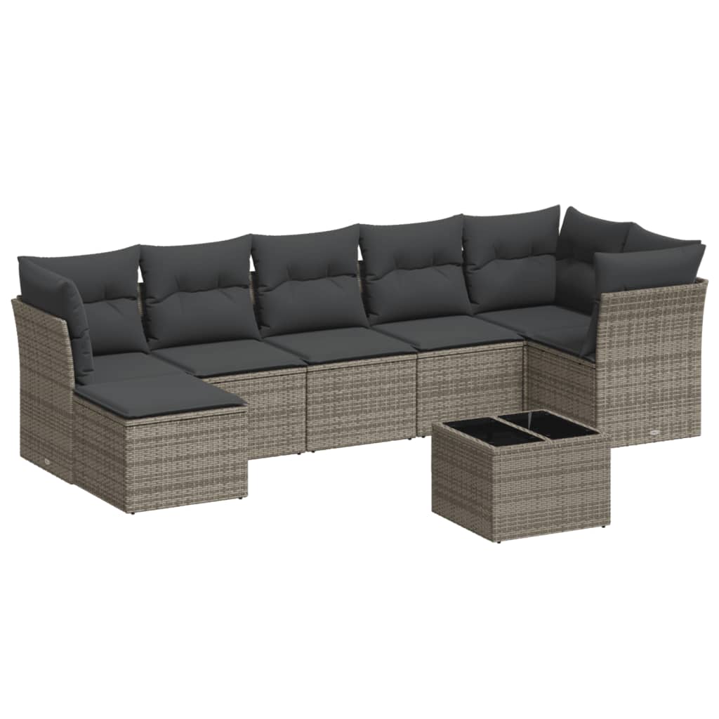8 Piece Patio Sofa Set with Cushions Gray Poly Rattan