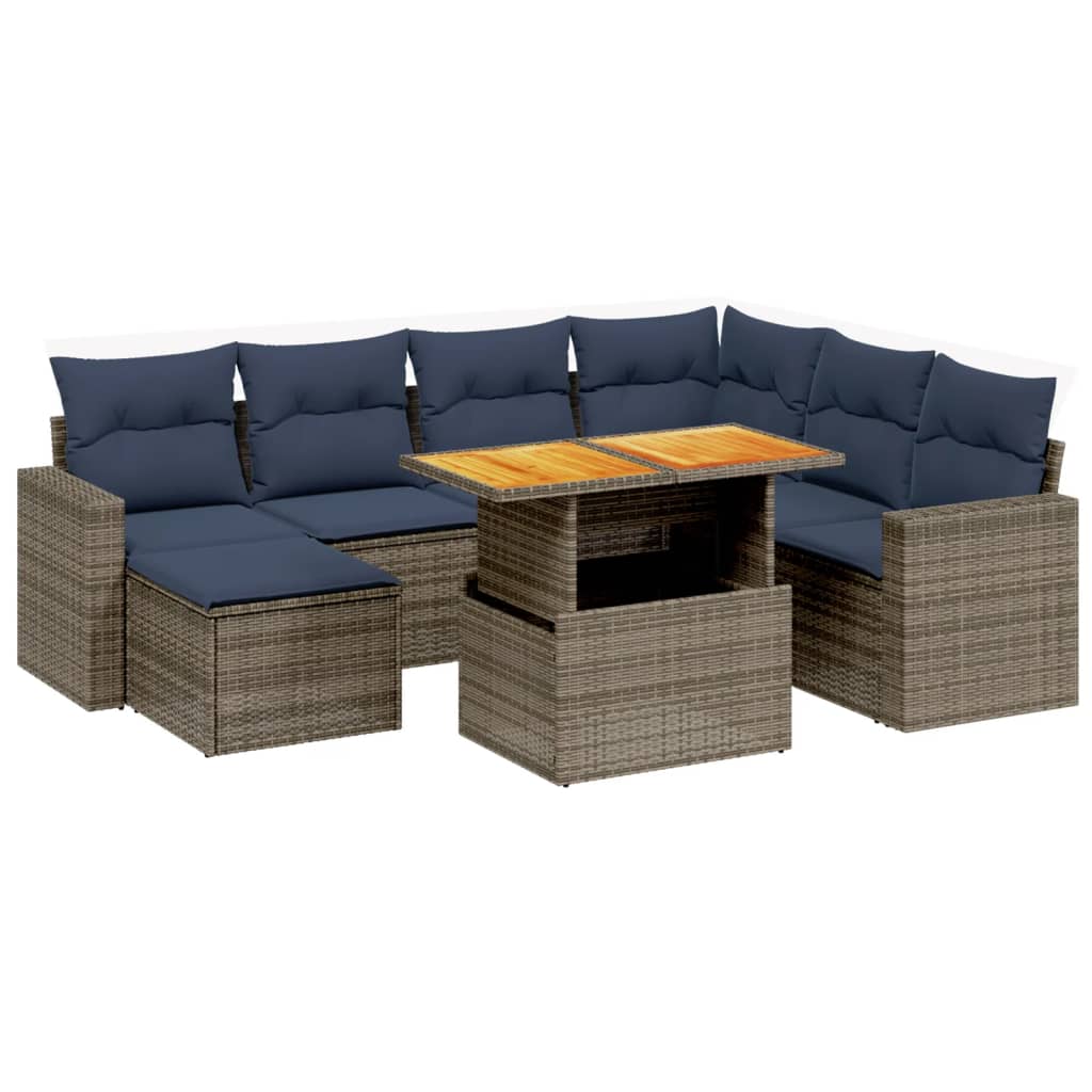 8 Piece Patio Sofa Set with Cushions Gray Poly Rattan