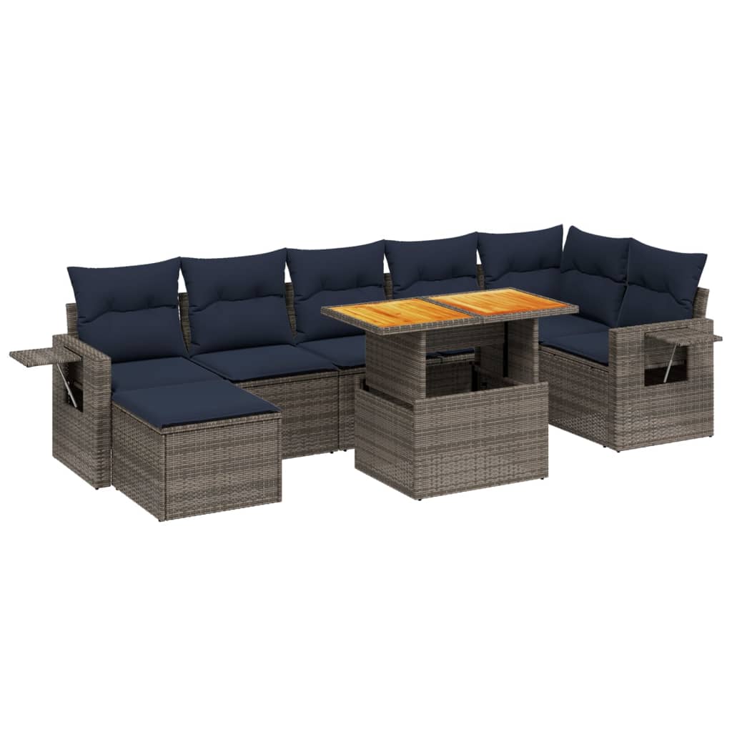 8 Piece Patio Sofa Set with Cushions Gray Poly Rattan