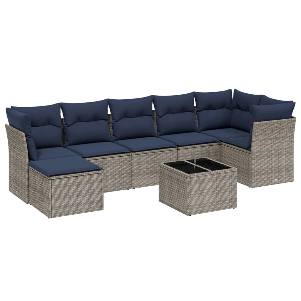 8 Piece Patio Sofa Set with Cushions Gray Poly Rattan