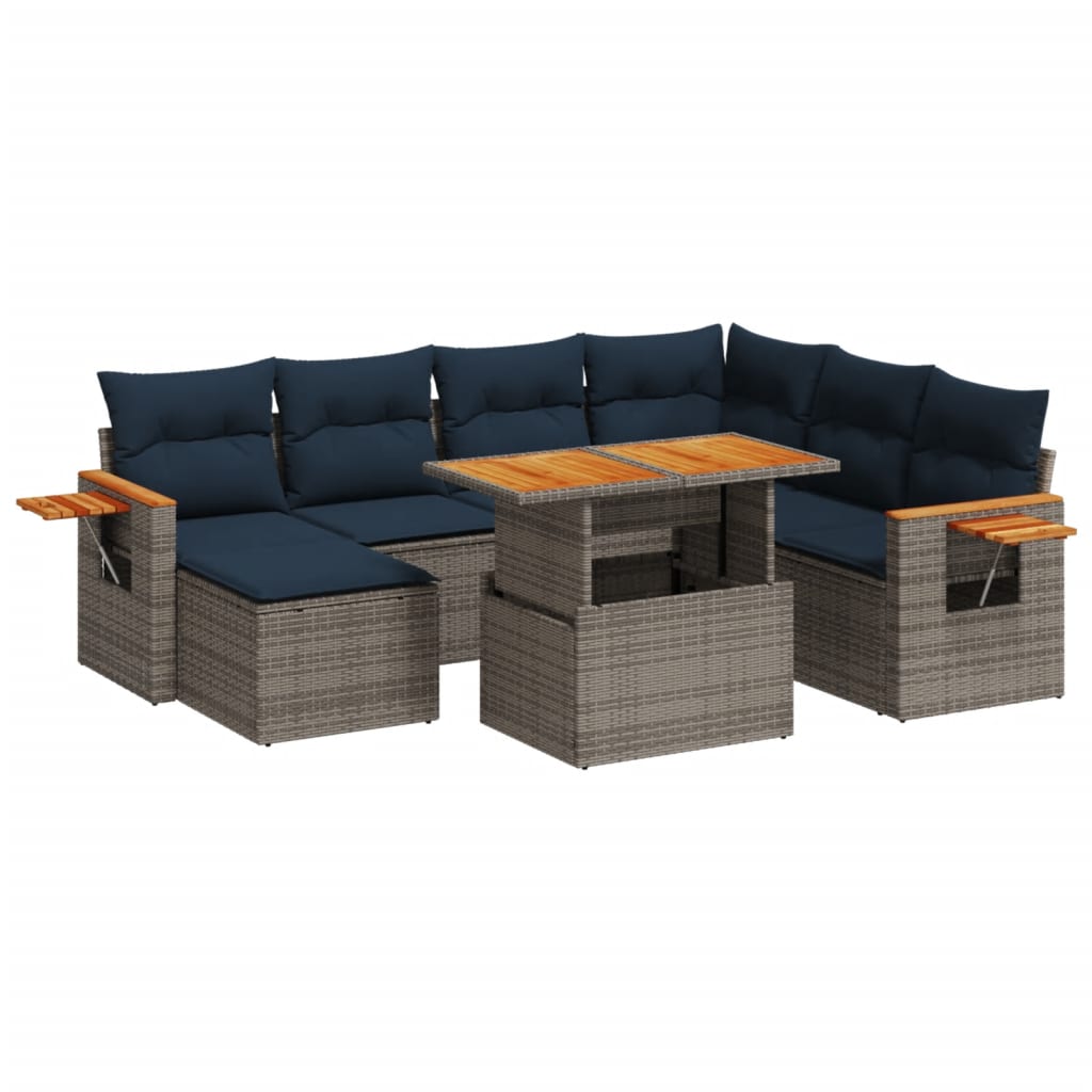 8 Piece Patio Sofa Set with Cushions Gray Poly Rattan