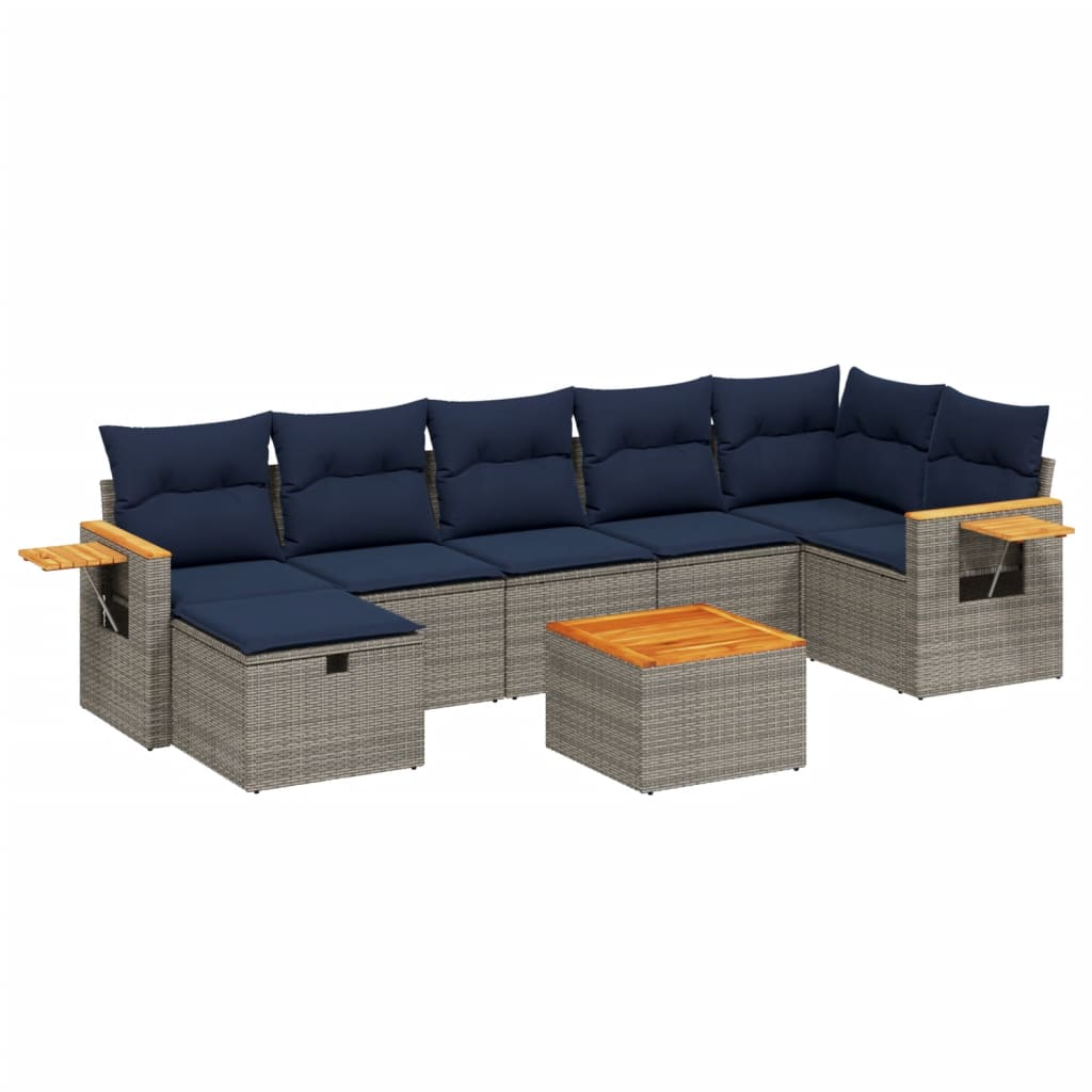 8 Piece Patio Sofa Set with Cushions Gray Poly Rattan