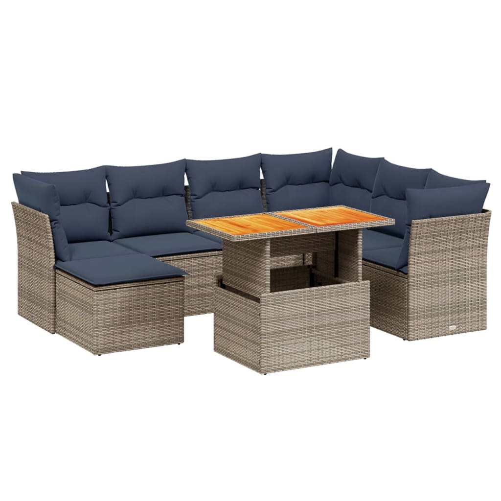 8 Piece Patio Sofa Set with Cushions Gray Poly Rattan