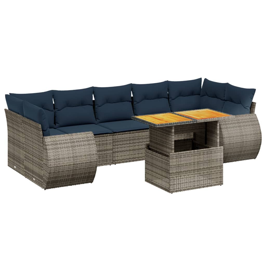 8 Piece Patio Sofa Set with Cushions Gray Poly Rattan