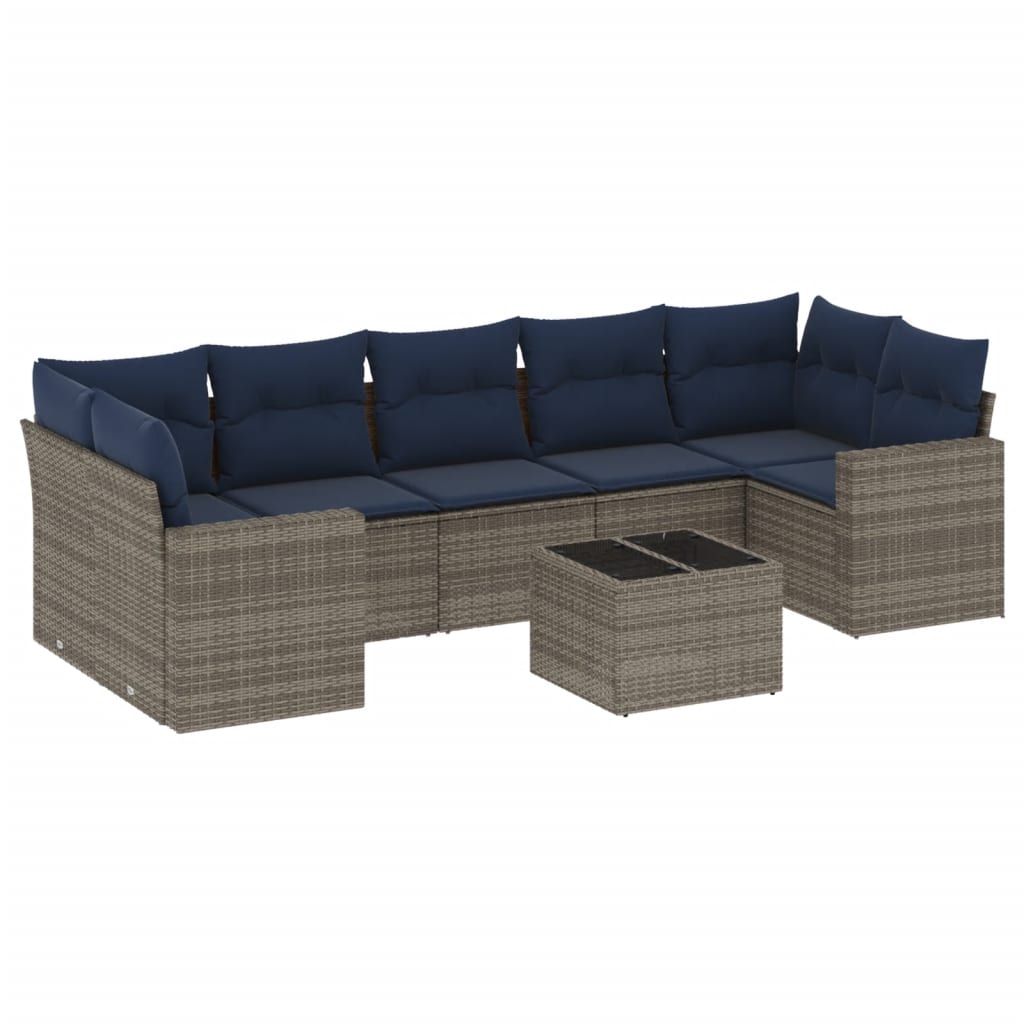 8 Piece Patio Sofa Set with Cushions Gray Poly Rattan