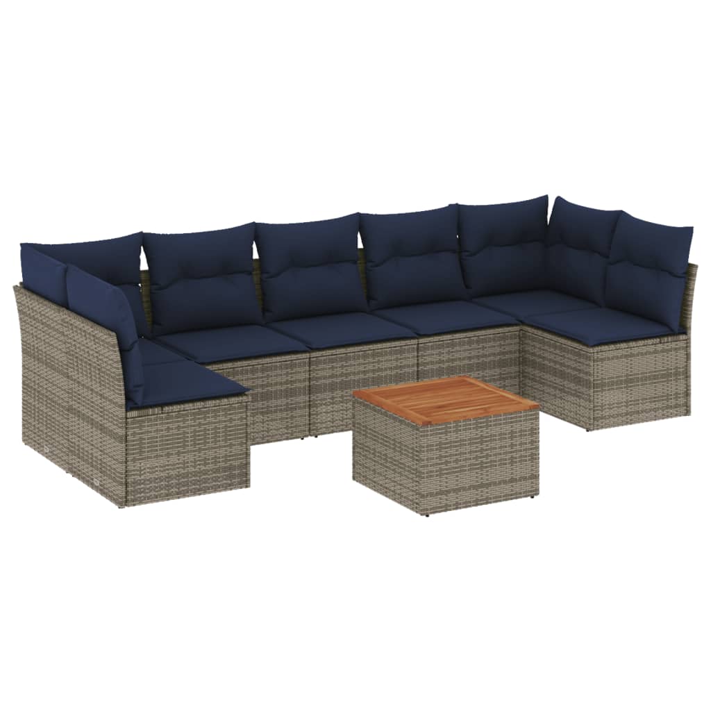 8 Piece Patio Sofa Set with Cushions Gray Poly Rattan
