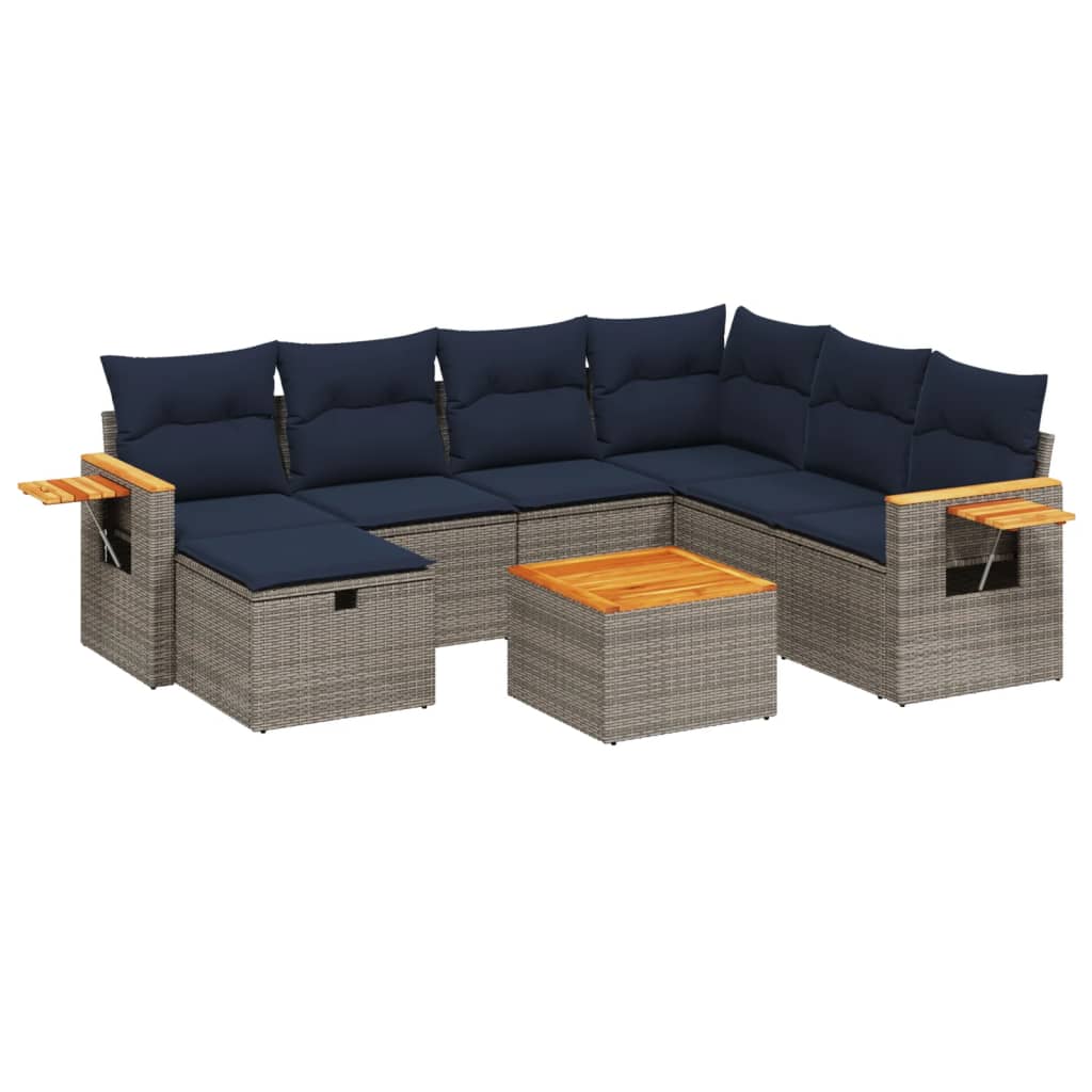 8 Piece Patio Sofa Set with Cushions Gray Poly Rattan