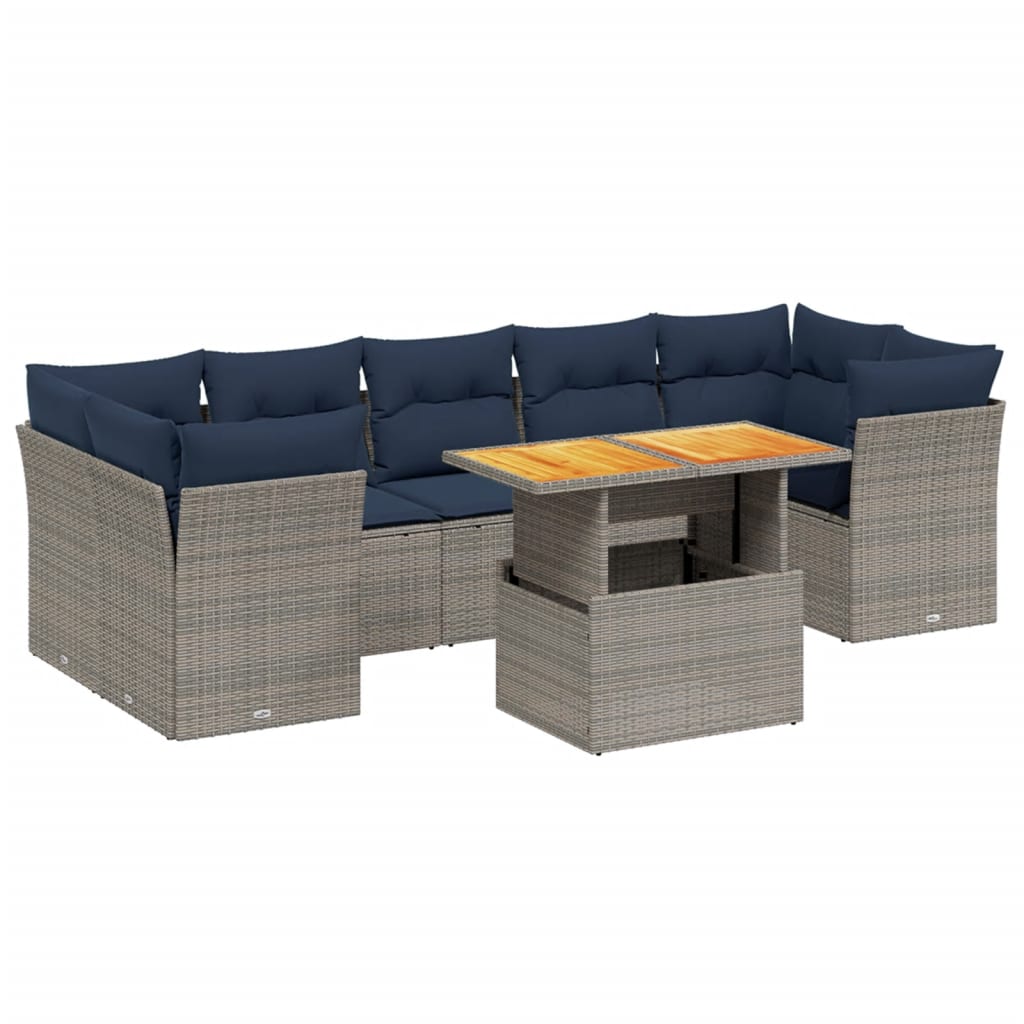 8 Piece Patio Sofa Set with Cushions Gray Poly Rattan