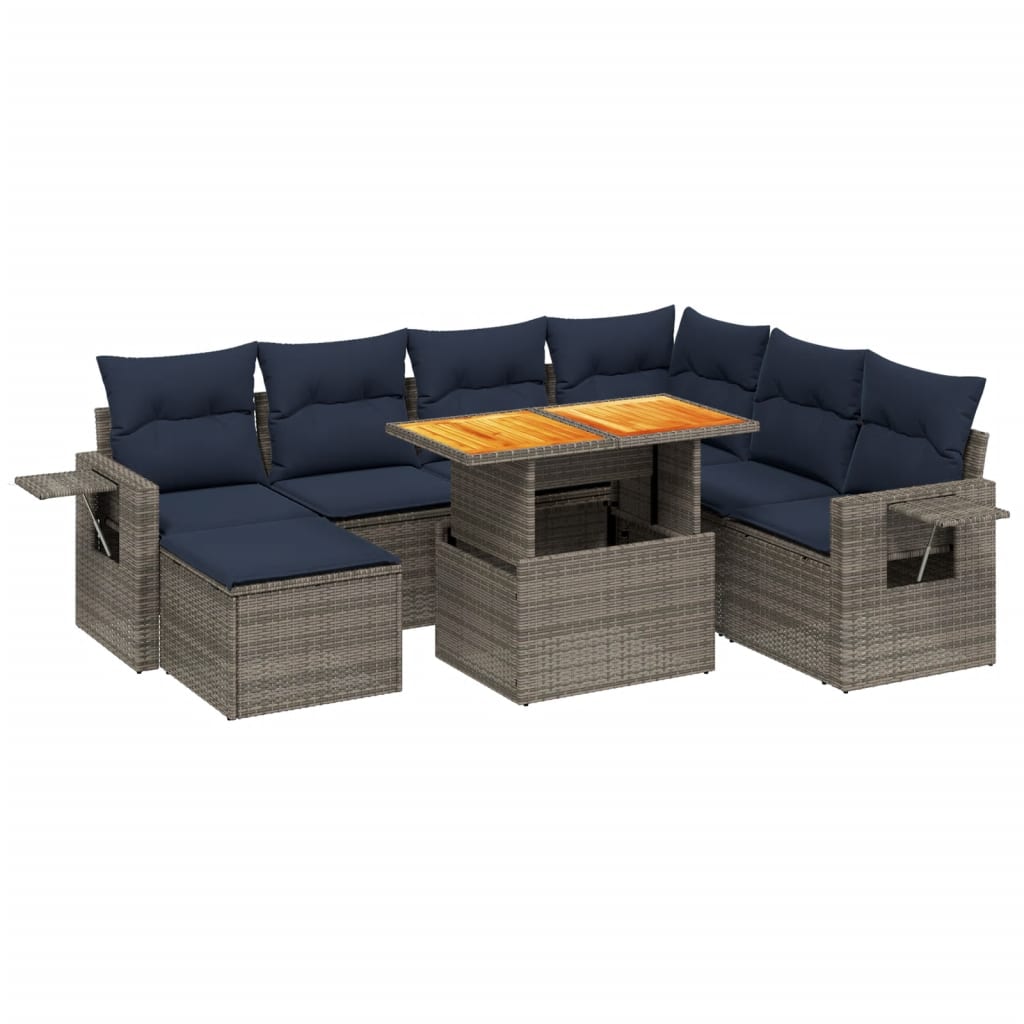 8 Piece Patio Sofa Set with Cushions Gray Poly Rattan
