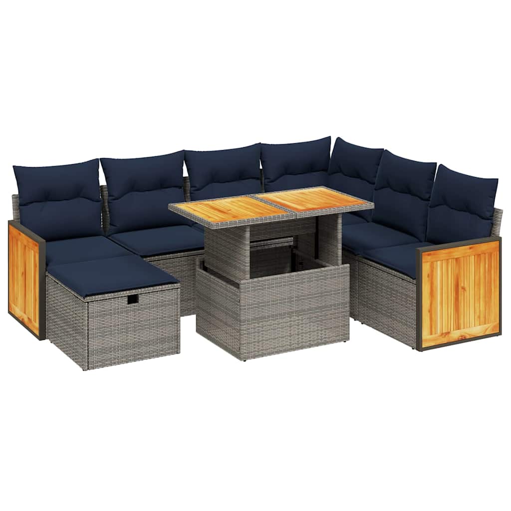 8 Piece Patio Sofa Set with Cushions Gray Poly Rattan