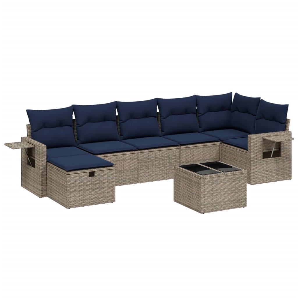 8 Piece Patio Sofa Set with Cushions Gray Poly Rattan