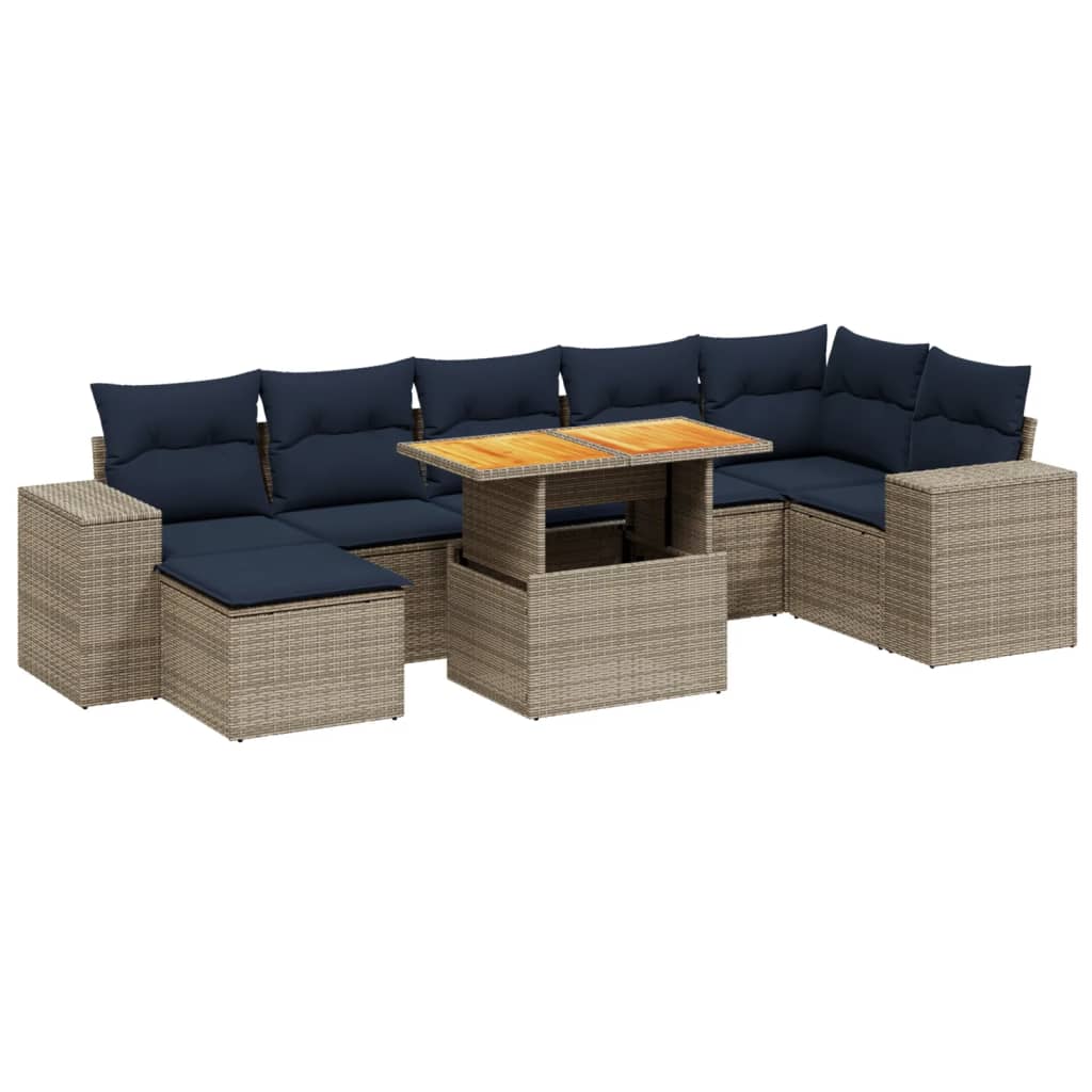 8 Piece Patio Sofa Set with Cushions Gray Poly Rattan