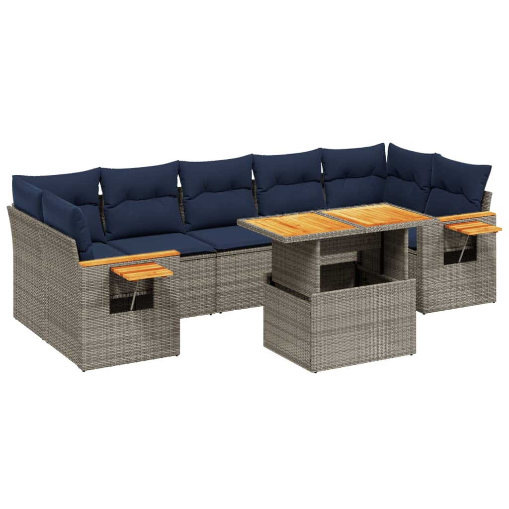 8 Piece Patio Sofa Set with Cushions Gray Poly Rattan