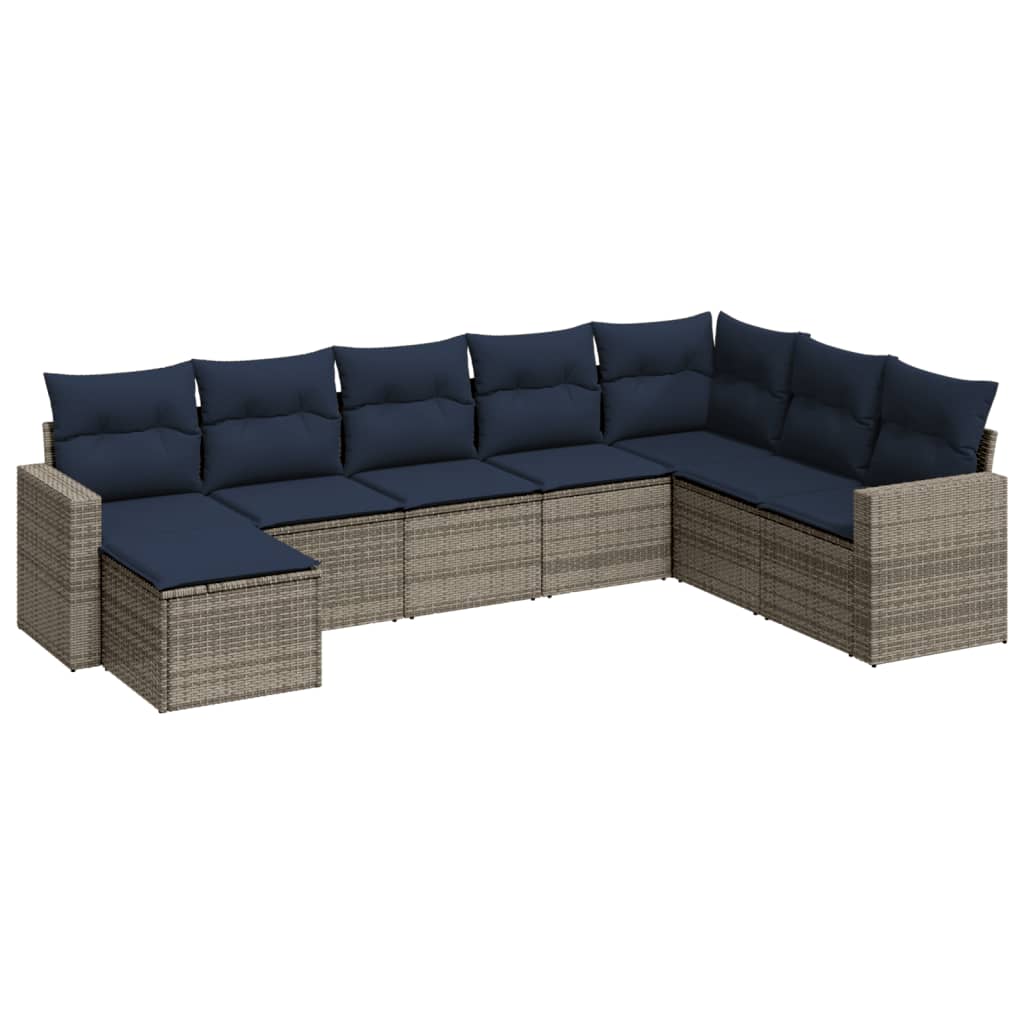 8 Piece Patio Sofa Set with Cushions Gray Poly Rattan