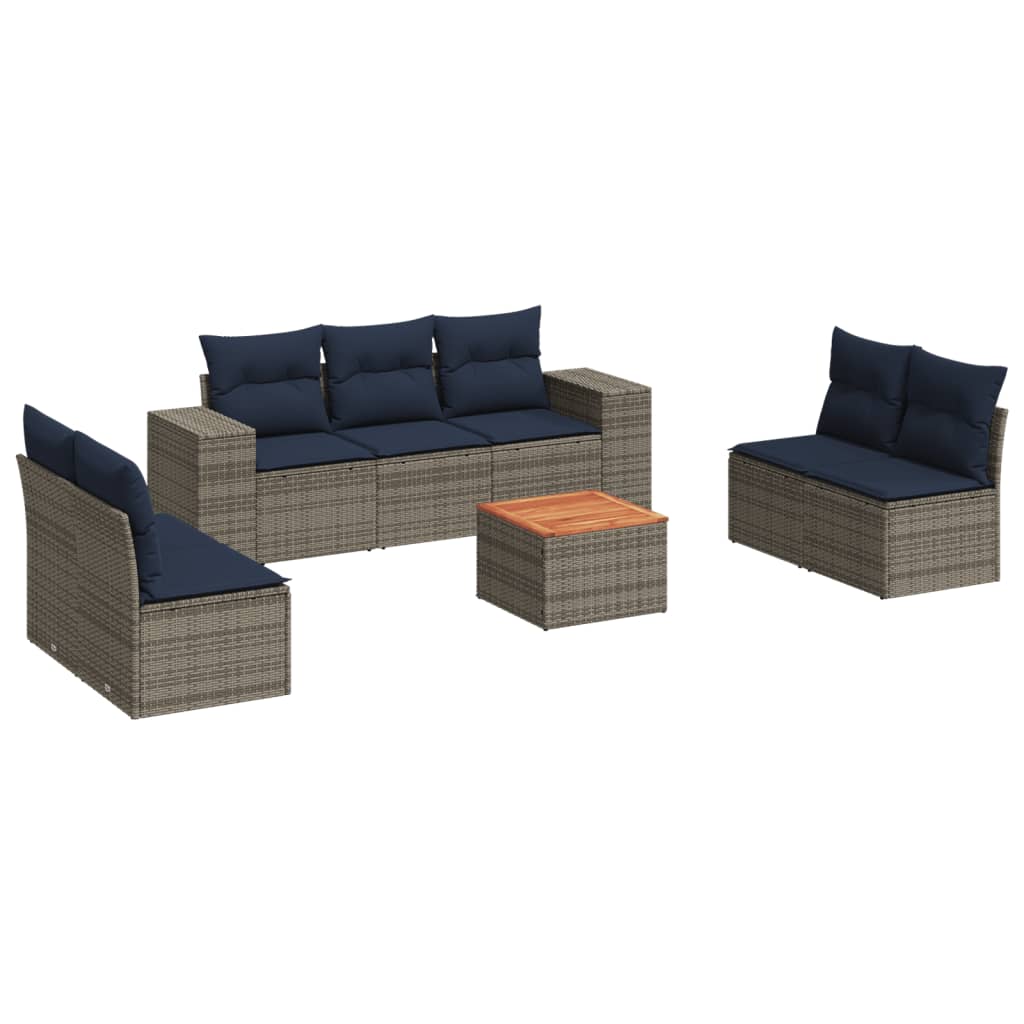 8 Piece Patio Sofa Set with Cushions Gray Poly Rattan