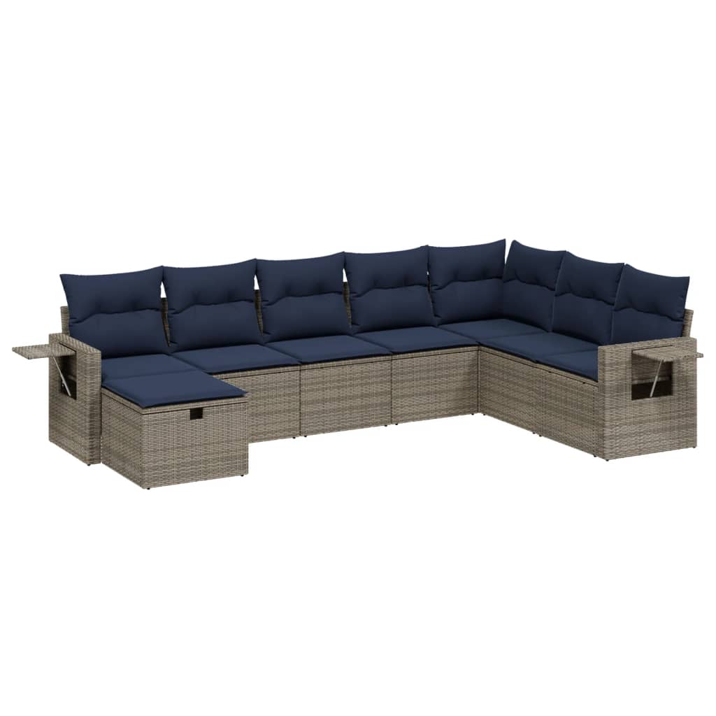 8 Piece Patio Sofa Set with Cushions Gray Poly Rattan