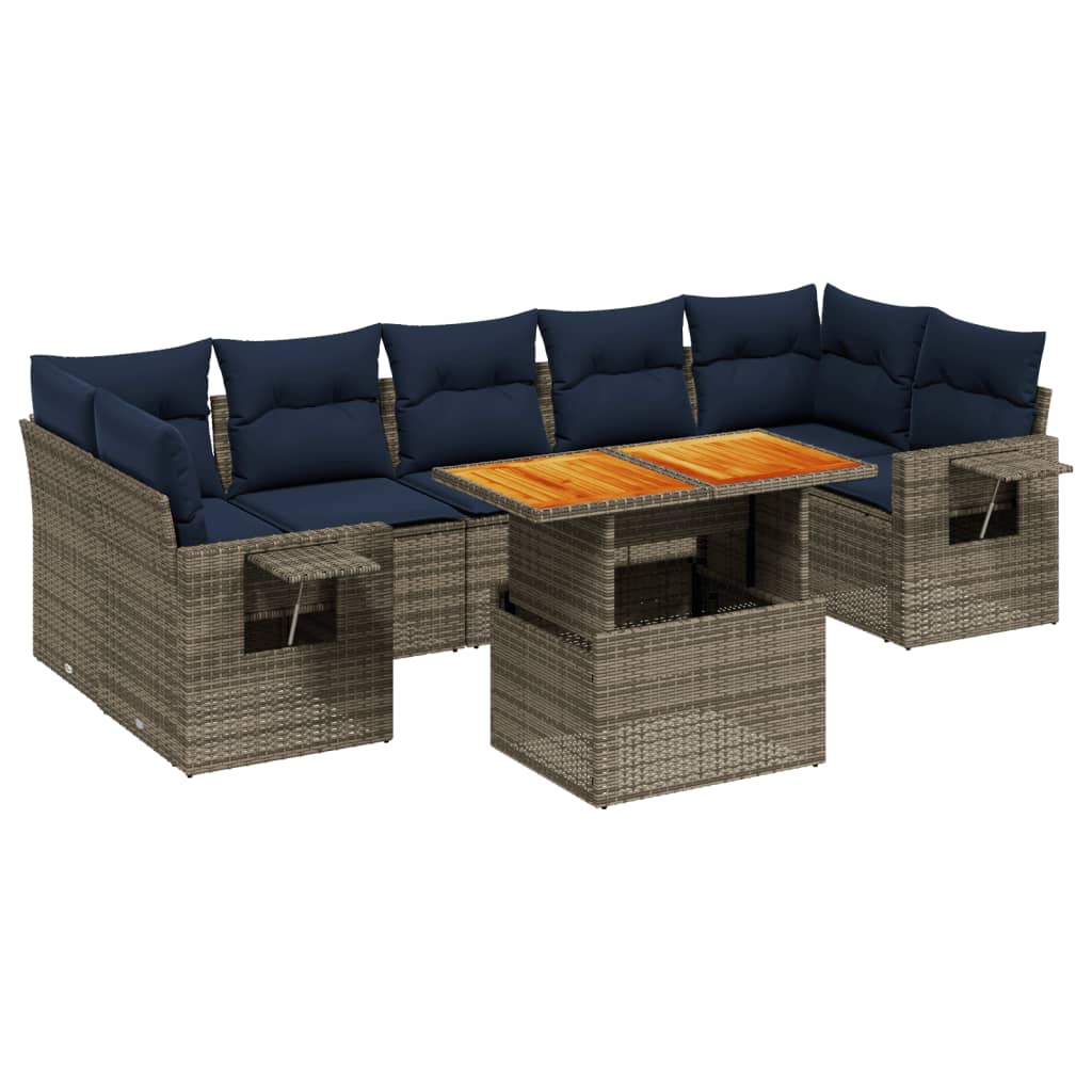 8 Piece Patio Sofa Set with Cushions Gray Poly Rattan