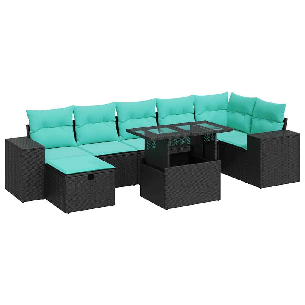 8 Piece Patio Sofa Set with Cushions Gray Poly Rattan Acacia