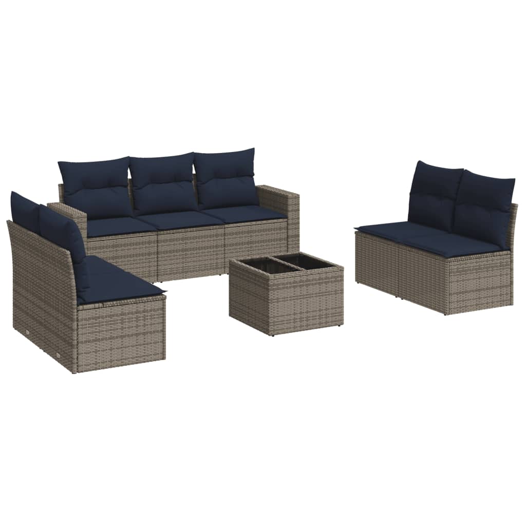 8 Piece Patio Sofa Set with Cushions Gray Poly Rattan