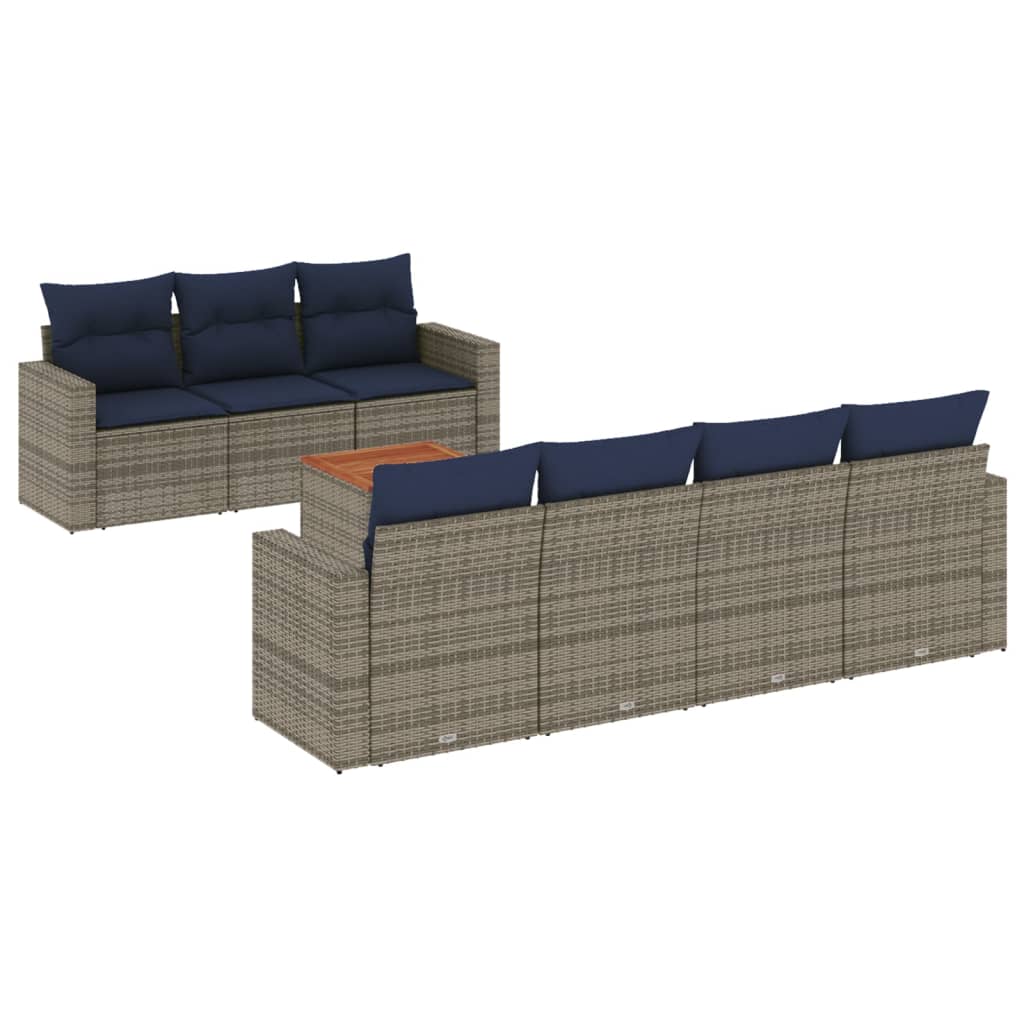 8 Piece Patio Sofa Set with Cushions Gray Poly Rattan