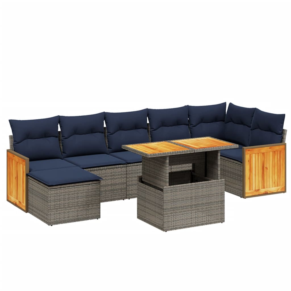 8 Piece Patio Sofa Set with Cushions Gray Poly Rattan