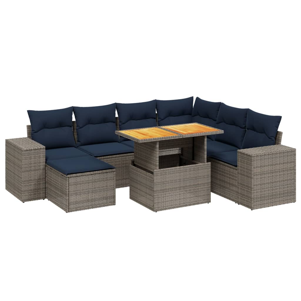 8 Piece Patio Sofa Set with Cushions Gray Poly Rattan
