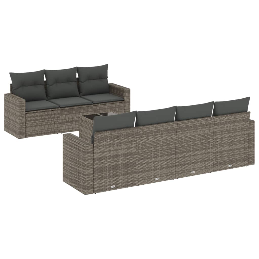 8 Piece Patio Sofa Set with Cushions Gray Poly Rattan